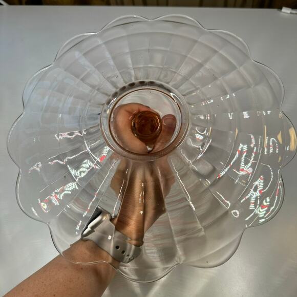 Vintage Pink Depression Glass Handled Tray 11" Scalloped Ribbed Platter - Picture 6 of 13